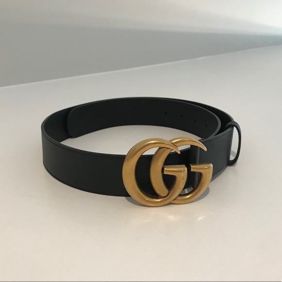 Leather belt with Double G buckle